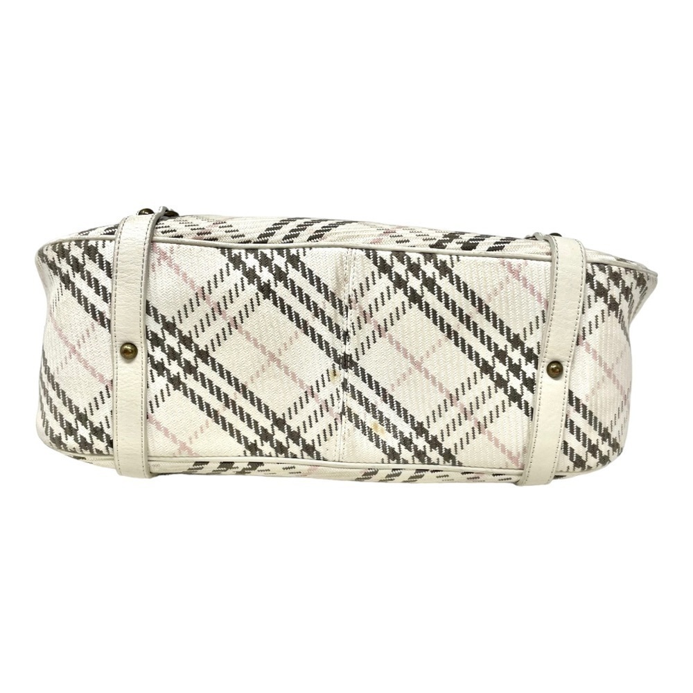 Y2K Burberry Blue Label Cream Cotton and Leather Plaid Satchel Shoulder Bag - Picture 4 of 15